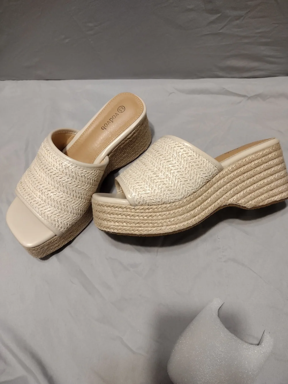 Vodvob Cream Woven Platform Slide Sandals 6.5